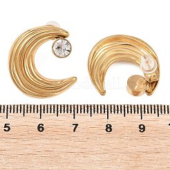 女性用304ステンレススチールスタッドピアス  ムーン  ラインストーン付き  ゴールドカラー  22x20mm&nbsp;EJEW-F420-02G