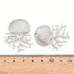 304ステンレスペンダント  シェルシェイプチャーム  変色防止  ステンレス鋼色  38~39x32~33.5x3mm  穴：1.6mm&nbsp;STAS-T065-39P