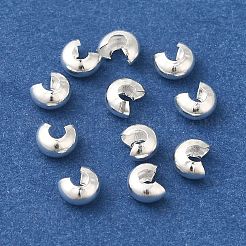 真鍮製つぶし玉カバーカシメ玉カバー  鉛フリー＆カドミウムフリー  925銀メッキ  4x2mm  穴：1.5mm&nbsp;KK-K383-07C-S