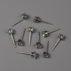 鉄製クリアキュービックジルコニアスタッドピアス金具  水平ループ  925スターリングシルバーピン  プラチナ  7.5x6mm  ピン：0.7mm  穴：0.9mm&nbsp;EJEW-TAC0019-01C-P