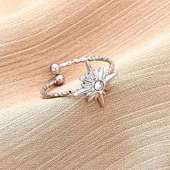 304ステンレススチールラインストーンカフリング  スター  ステンレス鋼色  13x13mm  内径：18mm&nbsp;RJEW-D306-23P