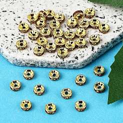 真鍮製ラインストーンスペーサービーズ  カドミウムフリー＆鉛フリー  グレードA  ストレートフランジ  ゴールデンの金属色  ロンデル  トパーズ  6x3mm  穴：1mm&nbsp;RB-A014-Z6mm-17G