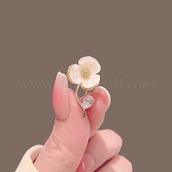 椿樹脂ピン  バックパックの服のための合金合成石英ブローチ  ホワイト  25x14mm&nbsp;PW-WGEBCF0-01-1