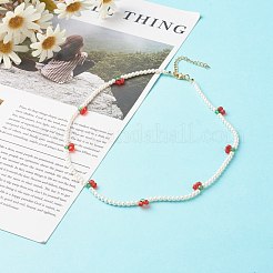 ラウンドシェルパールチェリービーズネックレス  双円錐透明アクリルビーズ付き  ホワイト  16.53インチ（42cm）&nbsp;NJEW-TA00001