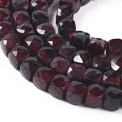 天然石ガーネットビーズ連売り  多面カット  キューブ  4~4.5x4~4.5x4~4.5mm  穴：0.8mm  約87~101個/連  15.55インチ（39.5cm）&nbsp;G-L537-007