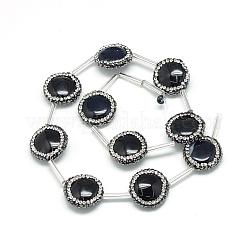 ナチュラルブラックオニキスラインストーンビーズ  染め＆加熱  フラットラウンド  ブラック  17~18x6mm  穴：1mm&nbsp;G-Q487-01