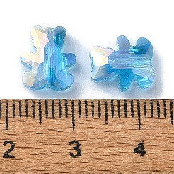 電気メッキガラスビーズ  ABカラーメッキ  クマ  ディープスカイブルー  9.5x8.5x4mm  穴：1.2mm&nbsp;EGLA-P059-01A-AB04
