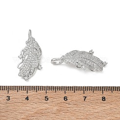 真鍮マイクロパヴェクリアキュービックジルコニアペンダント  フェザーチャーム  プラチナ  30.5x13x5mm  穴：4x2.5mm&nbsp;CU-CBA5C42-04P