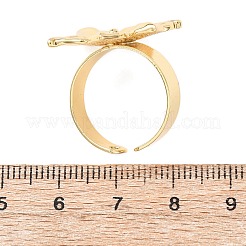 真鍮のカフオープンリング  ゴールドカラー  花  usサイズ7 1/4(17.5mm)  花：24x21mm&nbsp;RJEW-Z129-02G-04