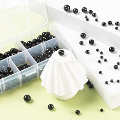 340本4サイズの合成黒石ビーズ連売り  染め  ラウンド  ブラック  4mm / 6mm / 8mm / 10mm  穴：0.8~1mm&nbsp;G-LS0001-10
