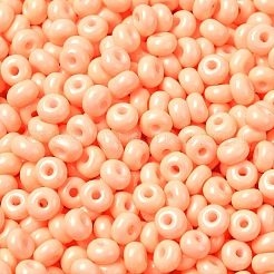 焼付塗装ガラスシードビーズ  ドーナツ  ライトサーモン  4x2.5mm  穴：1mm  約6205個/ポンド&nbsp;SEED-B001-02A-16