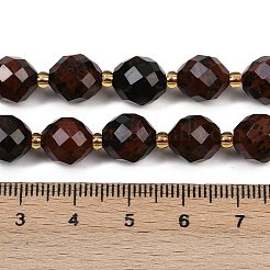 天然石マホガニーオブシディアンビーズ連売り  多面カット  オーバル  シードビーズで  9x10mm  穴：1.2mm  約32個/連  15.75''（40センチメートル）&nbsp;G-N342-149I-08