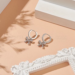 真鍮製マイクロパヴェクリアキュービックジルコニアフープピアス  女性のためのぶら下がりイヤリング  蝶結び  24mm  ピン：0.8x1mm&nbsp;EJEW-JE05226-01
