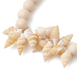 夏のビーチの天然スパイラルシェルストレッチブレスレット  8mm ラウンドウッドビーズストレッチブレスレット（女性用）  フローラルホワイト  内径：1-7/8インチ（4.85cm）&nbsp;BJEW-JB10355