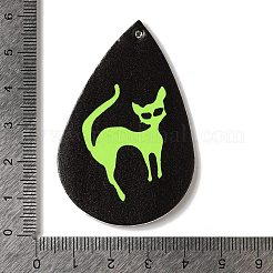 ハロウィンのイミテーションレザーペンダント  黒と緑と黄色  猫の形  55.5x37x2mm  穴：1.6mm&nbsp;FIND-K017-04D-03