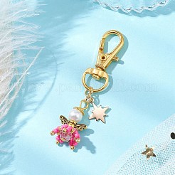 天使のガラスシードビーズペンダント装飾  合金製回転式ロブスター クロウ クラスプ バッグ飾り用チャーム  ミックスカラー  59mm&nbsp;HJEW-MZ00166