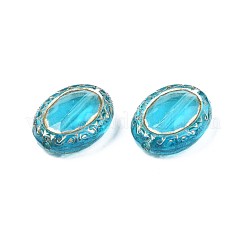 メッキアクリルビーズ  ライン入り  オーバル  ダークターコイズ  17.5x13x5.5mm  穴：1.6mm  約610個/500g&nbsp;PACR-N008-021