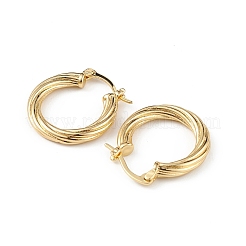 女性用真鍮溝リングフープピアス  長持ちメッキ  鉛フリー＆カドミウムフリー  18KGP本金メッキ  22x19.5x3mm  ピン：0.7~1.2x0.7mm&nbsp;EJEW-L234-087G
