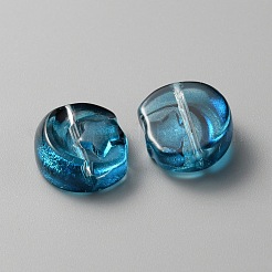 透明ガラスビーズ  スターとムーン  マリンブルー  14x12x6mm  穴：1.2mm&nbsp;GLAA-TAC0020-05F