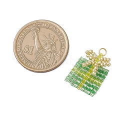 ガラスシードビーズのクリスマスギフトペンダント  304ステンレススチール製丸カン付き  18KGP本金メッキ  ライムグリーン  20x16x4mm  穴：2.6mm&nbsp;PALLOY-MZ00899-02