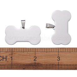 変色しにくい304ステンレススチールペンダント  鏡面研磨仕上げ  空白タグのスタンプ  犬用の骨  ステンレス鋼色  22x40x1.8mm  穴：8.5mm&nbsp;X-STAS-I140-07B