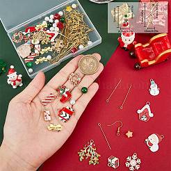 クリスマスイヤリング作りキット  花輪、家、ギフト、靴下の合金エナメルペンダントを含む  ガラススター＆キューブ＆イミテーションパールビーズ  真鍮のピアスフック  ミックスカラー  150個/箱&nbsp;DIY-SC0021-95