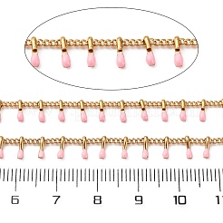 304ステンレススチールカーブチェーン  エナメルチャームとスプール付き  ハンダ付け  イオンプレーティング（ip）  ゴールドカラー  パールピンク  チャーム：6x1.5x2mm  リンク：2x1.5x0.3mm  約16.4フィート（5m）/ロール&nbsp;STAS-R100-09A-05