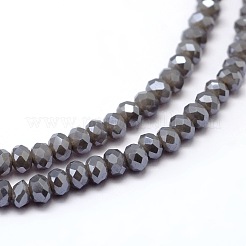 多面的ロンデルフルレインボーメッキ電気メッキガラスビーズ連売り  グレー  2.8~3x2mm  穴：0.8mm  約140個/連  32cm&nbsp;EGLA-M004-2mm-A02