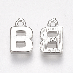 真鍮製チャーム  文字L  ニッケルフリー  プラチナメッキ  文字.b  8.5x5x1.5mm  穴：0.8mm&nbsp;X-KK-S350-167B-P