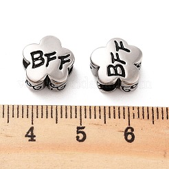 304ステンレススチールヨーロピアンビーズ  大穴ビーズ  単語bffの花  ステンレス鋼色  11x6.5mm  穴：4mm&nbsp;STAS-S147-02C