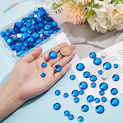 縫い付けラインストーン  台湾アクリルラインストーン  二つの穴  衣料品アクセサリー  多面カット  半円/ドーム  ブルー  10~18x4~6mm  穴：1mm  30個/スタイル&nbsp;OACR-GO0001-03B