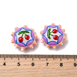 焼き絵の具、ガラス、エナメル、ビーズ  フラットラウンド  バンピー  チェリー  19x19.5x8.5mm  穴：1.2mm&nbsp;LAMP-K039-34L