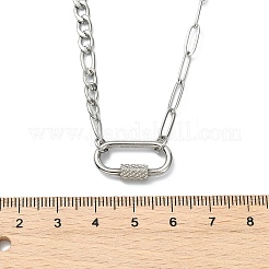 304ステンレススチール製オーバルロッククラスプペンダントフィガロチェーンネックレス（女性用）  ステンレス鋼色  17.13インチ（43.5cm）&nbsp;NJEW-JN06169-02