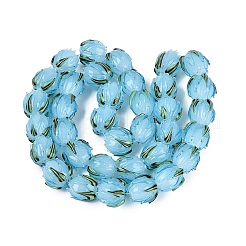 手作りランプワークビーズ  葉付きチューリップ  ライトスカイブルー  13~15x12~14x12~14mm  穴：1~1.6mm&nbsp;LAMP-Q039-18C