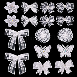 16個 8スタイル ポリエステル レース 刺繍糸 アイロン接着/縫い付けパッチ  布のアップリケ  ホワイト  蝶結び  混合図形  41~105x53.5~91x0.5~3.5mm  2個/スタイル&nbsp;PATC-TA0001-13