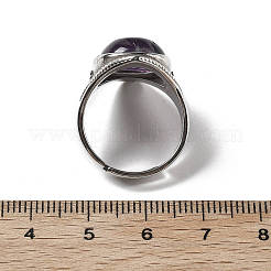 天然アメジストの調節可能なリング  アンティークシルバートーンの真鍮製指輪  菱形  22mm  内径：18mm&nbsp;G-P560-03AS-07
