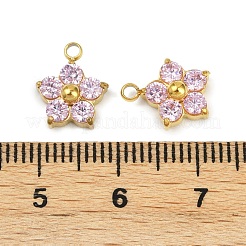 304ステンレススチールマイクロパヴェキュービックジルコニアチャーム  スモモの花  パールピンク  11x9.5x3.5mm  穴：1.6mm&nbsp;STAS-B088-01G-01