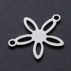変色しない201ステンレス鋼リンクコネクター  レーザーカットリンク  花  ステンレス鋼色  14x18x1mm  穴：1.4mm&nbsp;STAS-T054-JN778-1