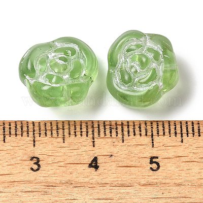 透明なランプワークビーズ  ローズ  薄緑  13x8mm  穴：1mm  約65~75個/100g&nbsp;LAMP-P065-01A-06-1