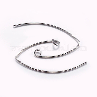 真鍮のピアスフック  耳ワイヤー  水平ループ付き  プラチナ  29x15mm  穴：2mm  22ゲージ  ピン：0.6mm  22ゲージ  ピン：0.6mm&nbsp;LS-KK-K197-60P-1
