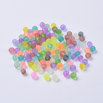 透明艶消しガラスビーズ  ラウンド  ミックスカラー  4~4.5x4mm  穴：1mm  約100個/袋&nbsp;FGLA-R001-4mm-M-1