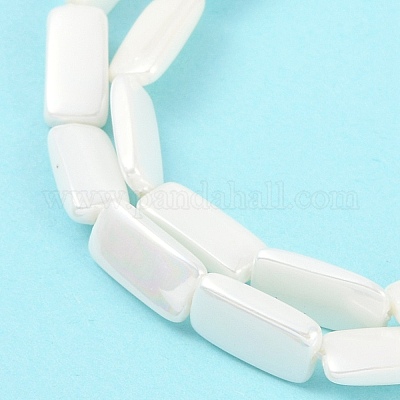 電気めっきシェルパールビーズ連売り  ホワイト  長方形  15.5x7x3~4mm  穴：1mm  約26個/連  15.75インチ（40cm）&nbsp;BSHE-C007-D01-01-1