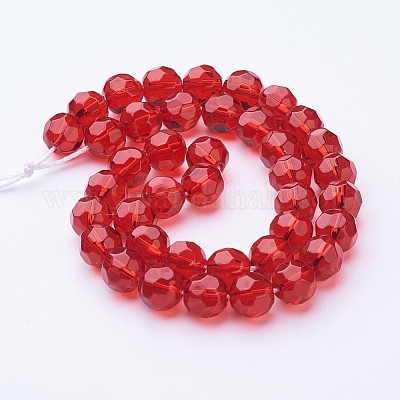 ガラスビーズ連売り  多面カット  ラウンド  クリムゾン  8mm  穴：1mm  約40個/連  12インチ&nbsp;GF8mmC47-1