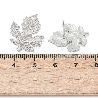 真鍮製スタッドピアスパーツ  カドミウムフリー＆ニッケルフリー＆鉛フリー  カン付き  葉  プラチナ  21.5x18mm  穴：1mm  ピン：0.8x11.5mm&nbsp;KK-Z099-04P-02-1