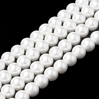 シェルパールビーズ連売り  ラウンド  ホワイト  8~8.5mm  穴：1mm  約48個/連  15.9インチ&nbsp;X-BSHE-S301-8mm-04-1