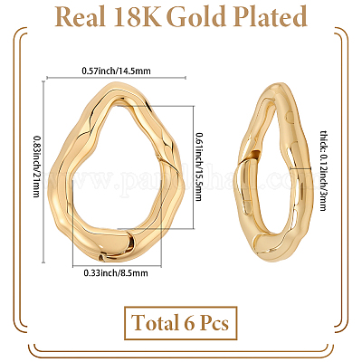 真鍮スプリングゲート留め具6個  ナゲット  18KGP本金メッキ  21x14.5x3mm&nbsp;FIND-SC0020-67D-1