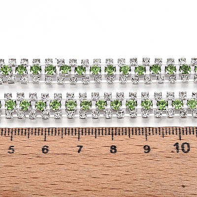 鉄ラインストーンカップチェーン  スプールで  銀  薄緑  8.5x3mm  約14.99フィート（4.57m）/ロール&nbsp;CH-T006-04S-06-1