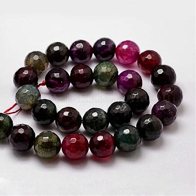 天然石瑪瑙ビーズ連売り 染め 多面カット ラウンド ブラック 14mm 穴