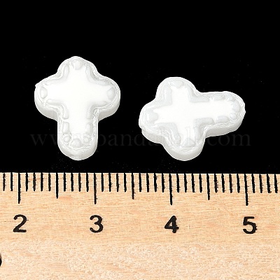 焼き絵の具、ガラス、エナメル、ビーズ  手描きのビーズ  クロス  ホワイト  14.5x11.5x4mm  穴：1mm&nbsp;LS-BLOW-D300-06K-1