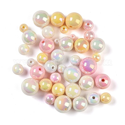 アクリルビーズめっき  ラウンド  淡黄色  6~15mm  穴：1.5mm&nbsp;OACR-B025-05C-1